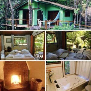 Varanda e lareira da Pousada em Visconde de Mau&aacute;