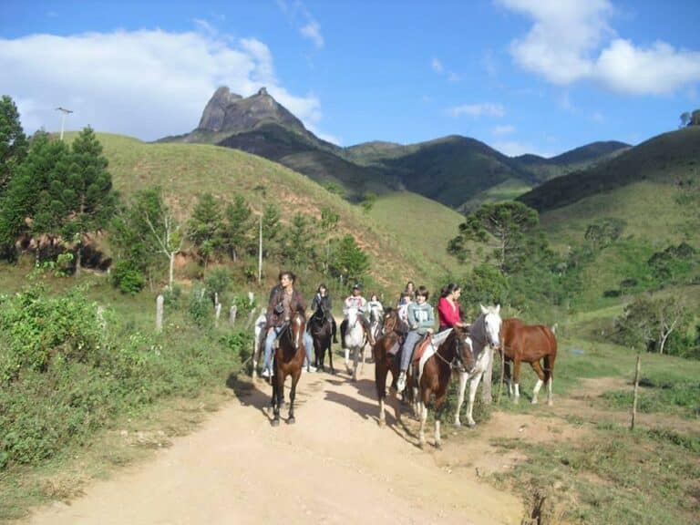 Grupo de pessoas montado à cavalo