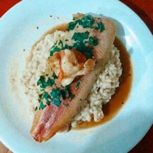 Prato de comida com filet de truta