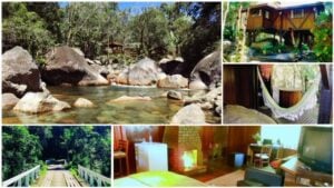 Cachoeira passando na frente da pousada em visconde de maua