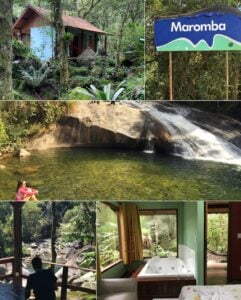 Chal&eacute; ao lado de cachoeiras